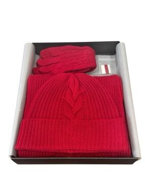 Villand Collection Women Cashmere Scarf Gloves Beanie Set Red 100% Cashmere